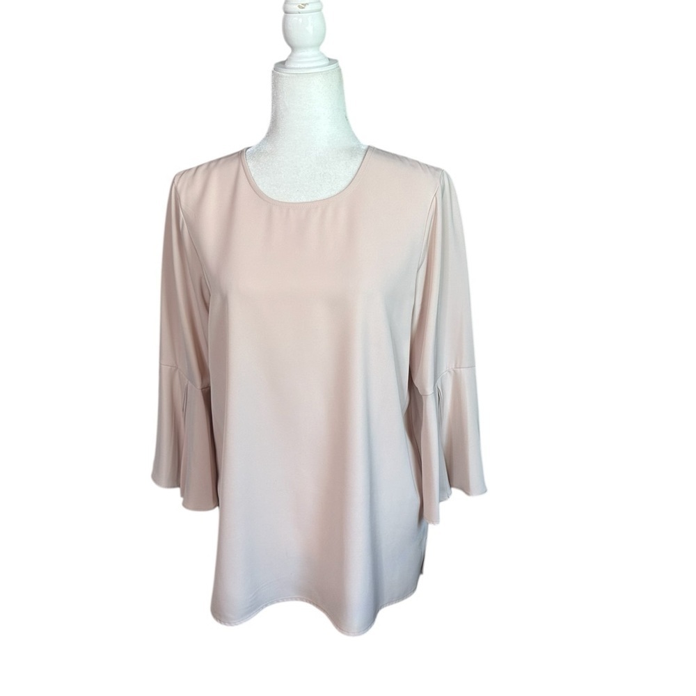 Calvin Klein Pink Blouse with 3/4 Pleated Bell Sleeves Size M